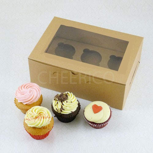 6 Cupcake Window Kraft Brown Box($2.55/pc x 25 units)